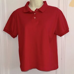 Vintage 80s Lands' End  Red Cotton Short Sleeve Polo Shirt‎